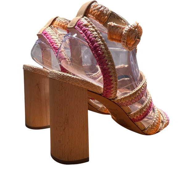 ANTONIO MELANI Gwindolin Women's 9 T-Strap Raffia Dress Sandals Pink Combo Shoes - Picture 6 of 16